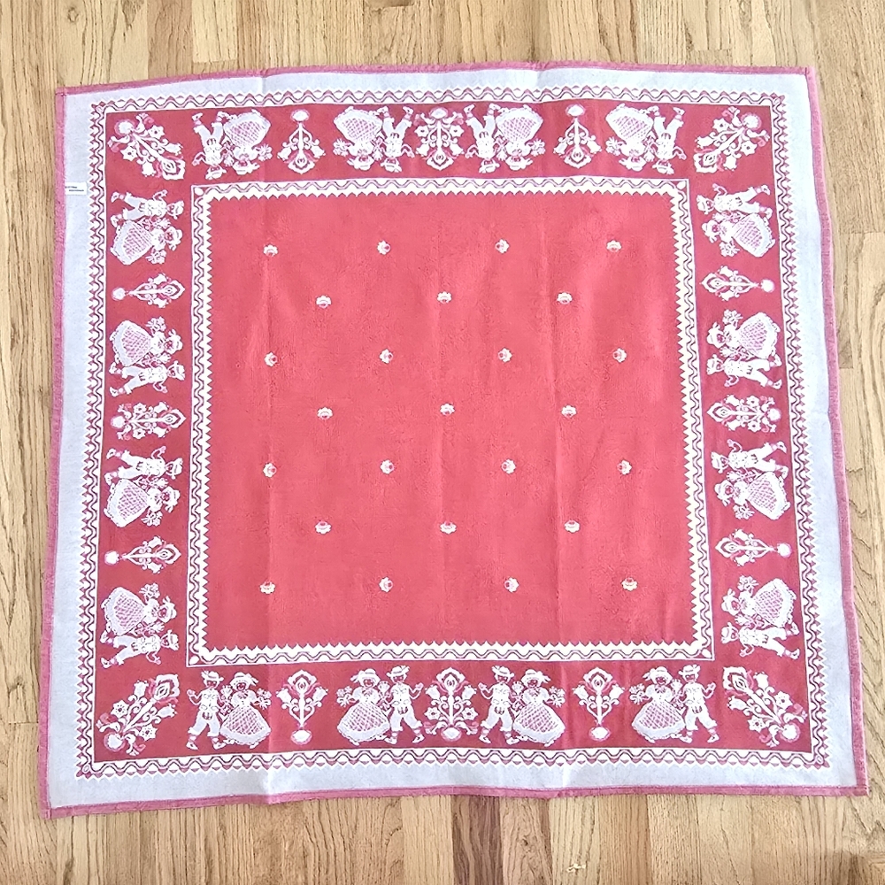 Austria Folk Art Woven Table Topper Tapestry Dutch Couple Red White Square